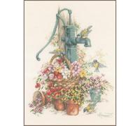 Lanarte PN-0007958 Cross Stitch Kit Flowers/Water Pump Number Pattern Counted Kit Cotton, Multi-Colour, 29 x 39 cm / 11.6" x 15.6"