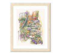 Lanarte PN-0169680 Counted Cross Stitch Kit Flower Stairs (Linen), Fabric, Assorted, 32 x 22.5 x 2 cm