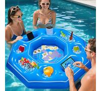 Lanathel Octagonal Inflatable Game Table with Waterproof Playing Cards, Inflatable Pool Bar Games for Adults, Floating Portable Bar Table Tray for Hot Tub or Pool Beach Party (Blue)