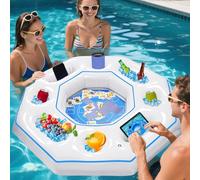 Lanathel Octagonal Inflatable Game Table with Waterproof Playing Cards, Inflatable Pool Bar Games for Adults, Floating Portable Bar Table Tray for Hot Tub or Pool Beach Party (White)