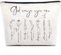 LANBAIHE Christian Makeup Bag for Women - Floral Bible Verse Cosmetic Bag with Inspirational Scripture, Gift for Sister, Affirmation Gifts for Women, Christian Gift, God, Beige-god, Fashionable
