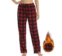 LANBAOSI 1-2 Pack Pyjamas Bottoms for Women Fuzzy Long Fleece Buffalo Plaid Soft Pj Pants Soft Drawstring Lounge Sleepwear Bottoms Red