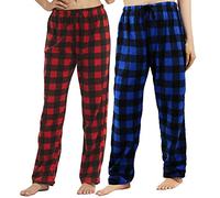 LANBAOSI 1-2 Pack Pyjamas Bottoms for Women Fuzzy Long Fleece Buffalo Plaid Soft Pj Pants Soft Drawstring Lounge Sleepwear Bottoms
