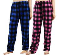 LANBAOSI 1-2 Pack Pyjamas Bottoms for Women Fuzzy Long Fleece Buffalo Plaid Soft Pj Pants Soft Drawstring Lounge Sleepwear Bottoms