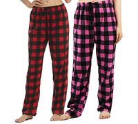 LANBAOSI 1-2 Pack Pyjamas Bottoms for Women Fuzzy Long Fleece Buffalo Plaid Soft Pj Pants Soft Drawstring Lounge Sleepwear Bottoms