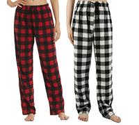LANBAOSI 2 Pack Pajama Pants for Women Fuzzy Long Fleece Buffalo Plaid Soft Pj Bottoms Soft Drawstring Lounge Sleepwear Trousers