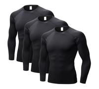 LANBAOSI 3 Pack Men's Compression Long Sleeve Quick Dry Wicking T-Shirt Sun Protection Running Training Baselayer Tops