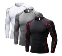 LANBAOSI 3 Pack Men's Compression Long Sleeve Quick Dry Wicking T-Shirt Sun Protection Running Training Baselayer Tops