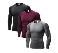 LANBAOSI 3 Pack Men's Compression Long Sleeve Quick Dry Wicking T-Shirt Sun Protection Running Training Baselayer Tops