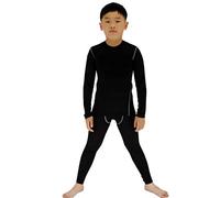 LANBAOSI Boys & Girls Long Sleeve Compression Shirts and Pant 2 Pcs Set , Black, 14