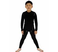 LANBAOSI Boys & Girls Long Sleeve Compression Shirts and Pant 2 Pcs Set , Black, 14