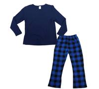 LANBAOSI Girls Fleece Pyjamas Set Lounge Wear Set for Kids Thermal Crew Shirts Long Sleeve Top & Plaid Pyjamas Bottoms Microfleece Nightwear Warm Pjs Sets Navy