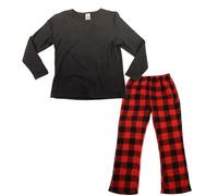 LANBAOSI Girls Fleece Pyjamas Set Lounge Wear Set for Kids Thermal Crew Shirts Long Sleeve Top & Plaid Pyjamas Bottoms Microfleece Nightwear Warm Pjs Sets Red
