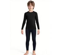 LANBAOSI Kids Boys Base Layer Set Long Sleeve Compression Shirt Leggings Football Thermal Tops Tights Athletic Undershirt Black