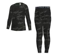 LANBAOSI Kids Boys Base Layer Set Long Sleeve Compression Shirt Leggings Football Thermal Tops Tights Athletic Undershirt Green Camo