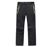 LANBAOSI Kids Winter Softshell Trousers Boys Girls Fleece Lined Waterproof Walking Hiking Trousers Zipper Pockets, 14, Black