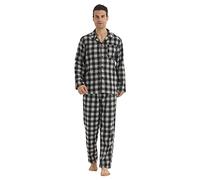LANBAOSI Mens Pyjamas Set Cotton Checked Flannel Long Sleeve Winter PJs | Top and Trousers,Plaid Two Piece Sleepwear,Button Front,Elastic Waist,155 GSM,Christmas Gift,Nightwear,Machine Wash Cold