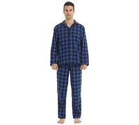 LANBAOSI Mens Pyjamas Set Cotton Checked Flannel Long Sleeve Winter PJs | Top and Trousers,Plaid Two Piece Sleepwear,Button Front,Elastic Waist,155 GSM,Christmas Gift,Nightwear,Machine Wash Cold