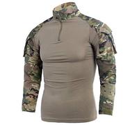 LANBAOSI Mens Ripstop Tactical Shirt Long Sleeve Combat Shirt Multicam Military T Shirts Airsoft Hunting Woodland, Cp-ge, L