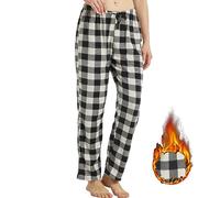 LANBAOSI Pajama Pants for Women Fuzzy Long Fleece Buffalo Plaid Soft Pj Bottoms Soft Drawstring Lounge Sleepwear Trousers Grey