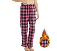 LANBAOSI Pajama Pants for Women Fuzzy Long Fleece Buffalo Plaid Soft Pj Bottoms Soft Drawstring Lounge Sleepwear Trousers Pink