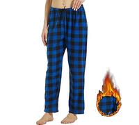 LANBAOSI Pajama Pants for Women Fuzzy Long Fleece Buffalo Plaid Soft Pj Bottoms Soft Drawstring Lounge Sleepwear Trousers Blue