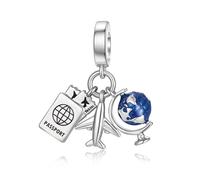 LANBEIDE Airplane Passport Earth Charms for Pandora Charms, 925 Sterling Silver Beads Travel Beads for Pandora Bracelet Present for Women