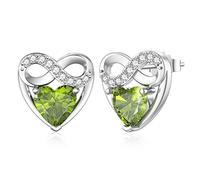 LANBEIDE August Birthstone Earrings, 925 Sterling Silver Infinity Love Heart Ear Studs Peridot Earrings for Women Birthday Present