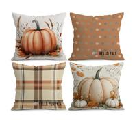 LANBEIDE Autumn Cushion Cover 45x45 Set of 4， Hello Fall Polka Dot Pumpkins 18x18 Inch Fall Pillow Covers Orange Thanksgiving Pillow Case for Indoor Home Bedroom Couch Sofa Decor