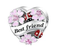 LANBEIDE Best Friend Charms, 925 Sterling Silver Love Heart European Beads Charms with Gold Ladybug Beetle Flower fit Pandora Bracelet Necklace Present for women