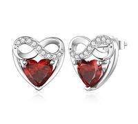 LANBEIDE January Birthstone Earrings, 925 Sterling Silver Red Garnet Earrings Infinity Love Heart Ear Studs for Women Birthday Present（with Box)