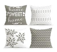 LANBEIDE Light Gray Geometric Cushion Cover, Set of 4 45x45cm Square Home Sweet Leaves Pillow Case Farmhouse Decor Outdoor Garden Room Couch 18'x18'