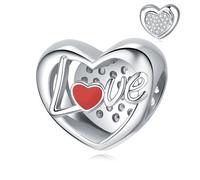 LANBEIDE Love Heart Charms for Pandora Charms, 925 Sterling Silver Heart Beads for Pandora Bracelet Xmas Birthday Valentine's Day Present for Women