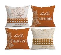 LANBEIDE Orange Pumpkin Maple Autumn Cushion Cover 45x45 Set of 4, Fall Throw Pillow Covers Thanksgiving Cushion Case for Indoor Home Couch Sofa Decor 18x18