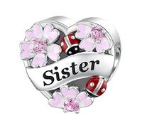 LANBEIDE Sister Charms for Pandora, 925 Sterling Silver Love Heart Enamel Beads Charms with Ladybug Beetle Flower for Bracelet Necklace Present for Women