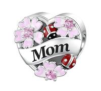 LANBEIDE Sterling Silver Mom Charms, Love Heart Ladybug Beetle Flower Enamel Charms for Pandora Bracelet Necklace Present for Women