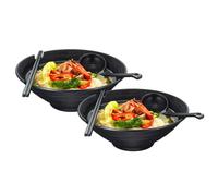 Lanbent 1000 ml Soup Bowl Plastic Bowl, 2-Piece Japanese Lamian Noodle Bowl Set, with Chopsticks and Spoon, Kitchen, Restaurant, Hotel Tableware for Salad, Rice, Dessert, Pasta, Black