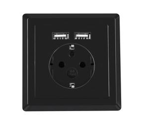 LANBERG AC WALL SOCKET SCHUKO WITH 2 PORT USB CHARGER, BLACK
