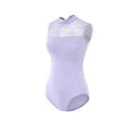 Lanbodance Women's Neck Sleeveless Leotards for Ballet Dance Adult Bodysuit, Lavender/Lace, Medium