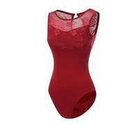 Lanbodance Women's Sleeveless Lace Ballet Leotards for Dance Gymnastics Outfits, Red Lace, Large