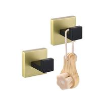 LANC 2 Pack Bathroom Accessories Towel Hooks Black and Gold Coat Clothes Robe Hook Wall Mounted Kitchen Household Hotel Wall Hooks Heavy Duty Square Hanger SUS 304 Stainless Steel,A8805GK-P2