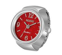 Lancardo 1 to 7 PCs Ring Watch for Women and Men Analog Quartz Watch Arabic Numerals Dial Elastic Band Bling Colorful Sliver Finger Watch, red