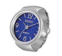 Lancardo 1 to 7 PCs Ring Watch for Women and Men Analog Quartz Watch Arabic Numerals Dial Elastic Band Bling Colorful Sliver Finger Watch, blue