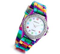 Lancardo Analog Easy Read Wrist Watch with Colorful Pointer Jelly Rainbow Silicon Band (Purple)