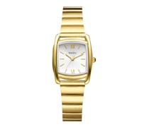 Lancardo Barrel-Shaped Womens Watch: Quartz Gold Tone Stainless Steel Strap Easy-to-Read Roman Numerals Rectangular Design