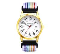Lancardo Braided Elastic Strap Watch: Analog Quartz Adjustable White Rainbow Band Arabic Large Dial Casual Sport Wristwatch for Men Women Easy-to-Read
