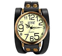 Lancardo Cuff Bracelet Vintage Ladies Large Arabic Markers Multi Layers Leather Wrap Wrist Watch(Black)