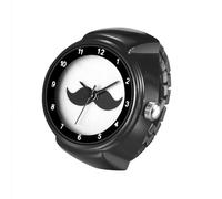 Lancardo Cute Elastic Finger Watch: Black White Gold Silver Tone Fun Mustache Pattern Dial Quartz Ring Watch for Women Men Novel Style, black