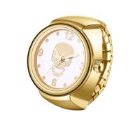 Lancardo Elastic Finger Ring Watch: Gold Tone Quartz Skull Head Arabic Numerals Stretch Band for Birthday Christmas