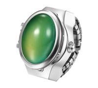 Lancardo Elegant Quartz Ring Watch: Cat Eye Stone Openable Case Stainless Steel Stretch Band Stylish Silver Tone for Party Christmas